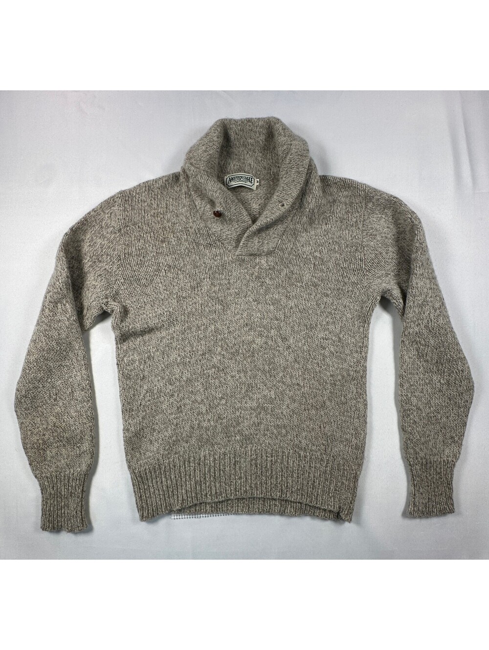 Vintage American Eagle Shawl Collar Sweater Medium Oatmeal Tan Knit Pullover